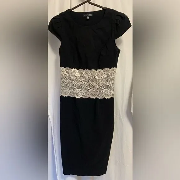 London Dress Company Black Cream Lace Katrina Bodycon Dress Size 8 Sexy Office - Picture 2 of 5